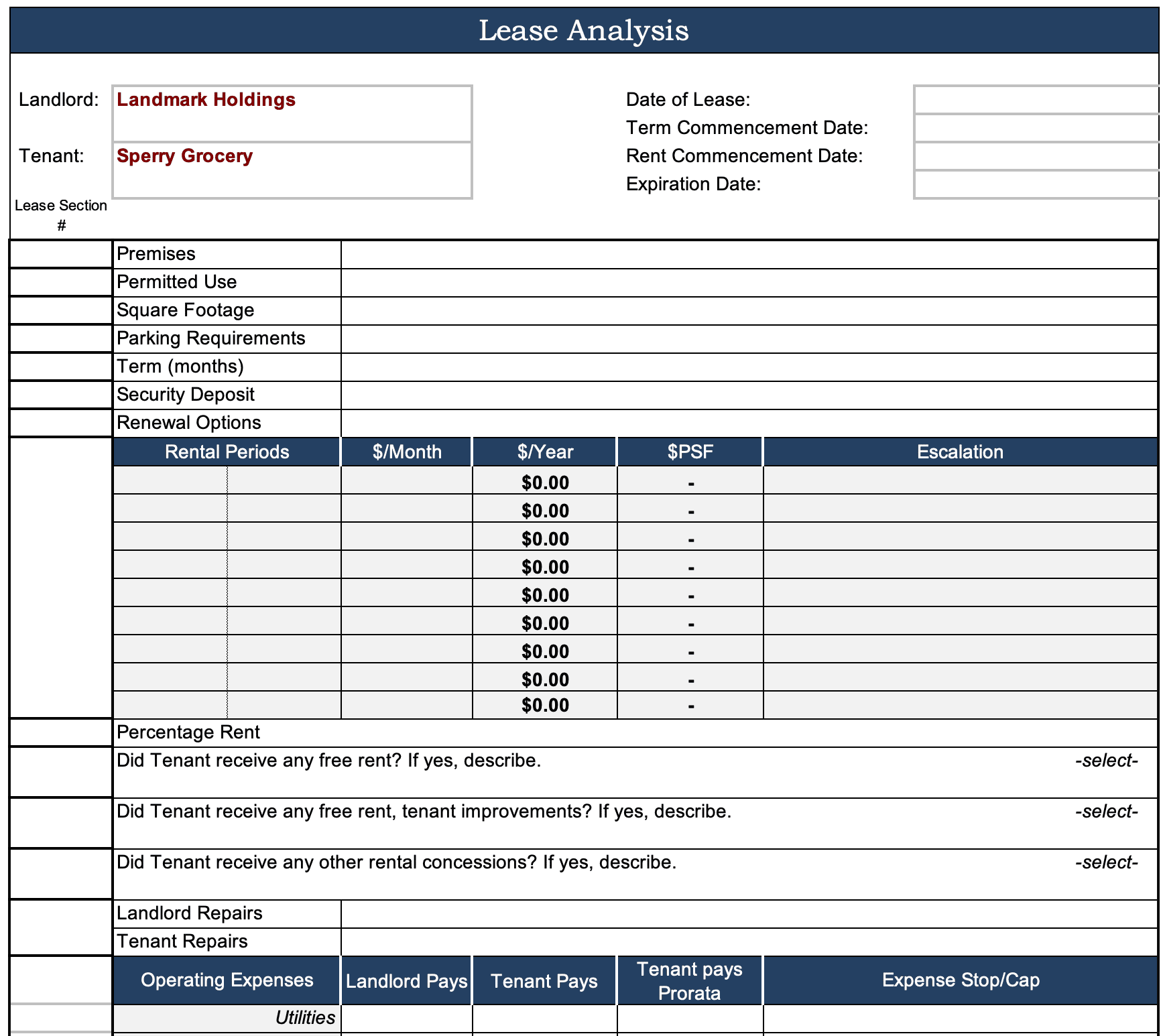 Lease Abstract Template PropertyMetrics